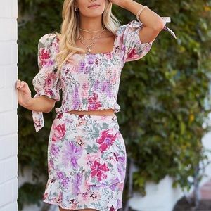 High Waisted Floral Asymmetric Ruffle Mini Skirt: New!